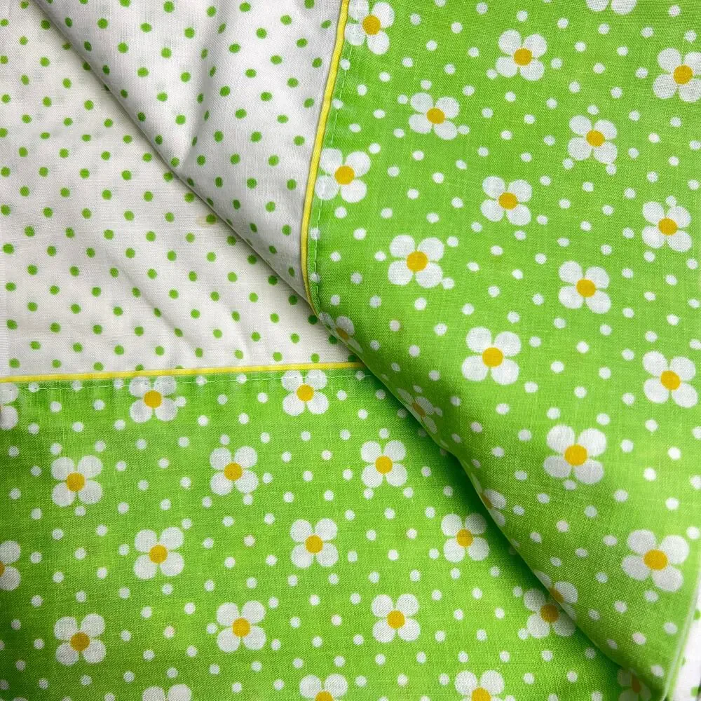 Vintage Fieldcrest Mod Polka Dot Floral Twin Flat Sheet Daisy No Iron Percale